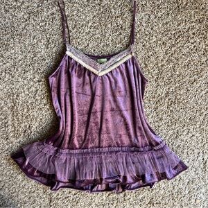 Purple Velvet Camisole with Lace Details